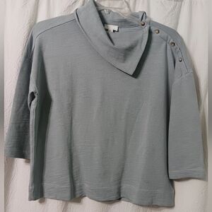 J. Jill  Sz M PetiteSplit Neck Button Turtleneck Light Blue 100% Cotton Sweater